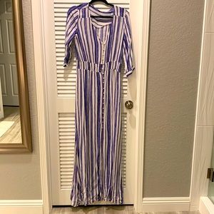 Blue and white stripped maxi dress